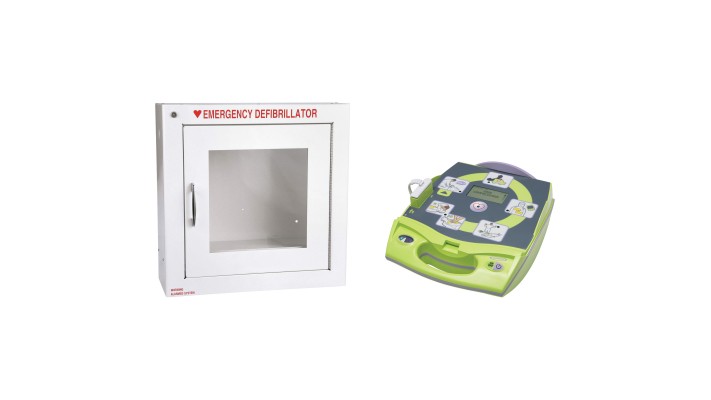 Défibrillateur entièrement automatisé AED PlusMD en français avec armoire murale munie d'une alarme, Automatique, Français, Classe 4 